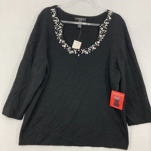 New Cable & Gauge size 2X Black Embellished 3/4 Sleeve Knit Sweater Evening - Picture 1 of 7
